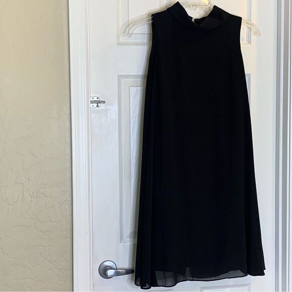 Vince Camuto Mock-Neck Chiffon Shift Dress Black Size 12 - Picture 4 of 13